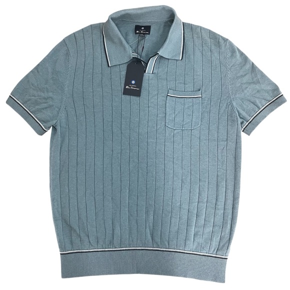 NWT Ben Sherman Short Sleeve Smoke Blue Polo Shirt M - Picture 1 of 11